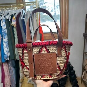 Loewe Red and Tan Woven Basket Bag (authentic)